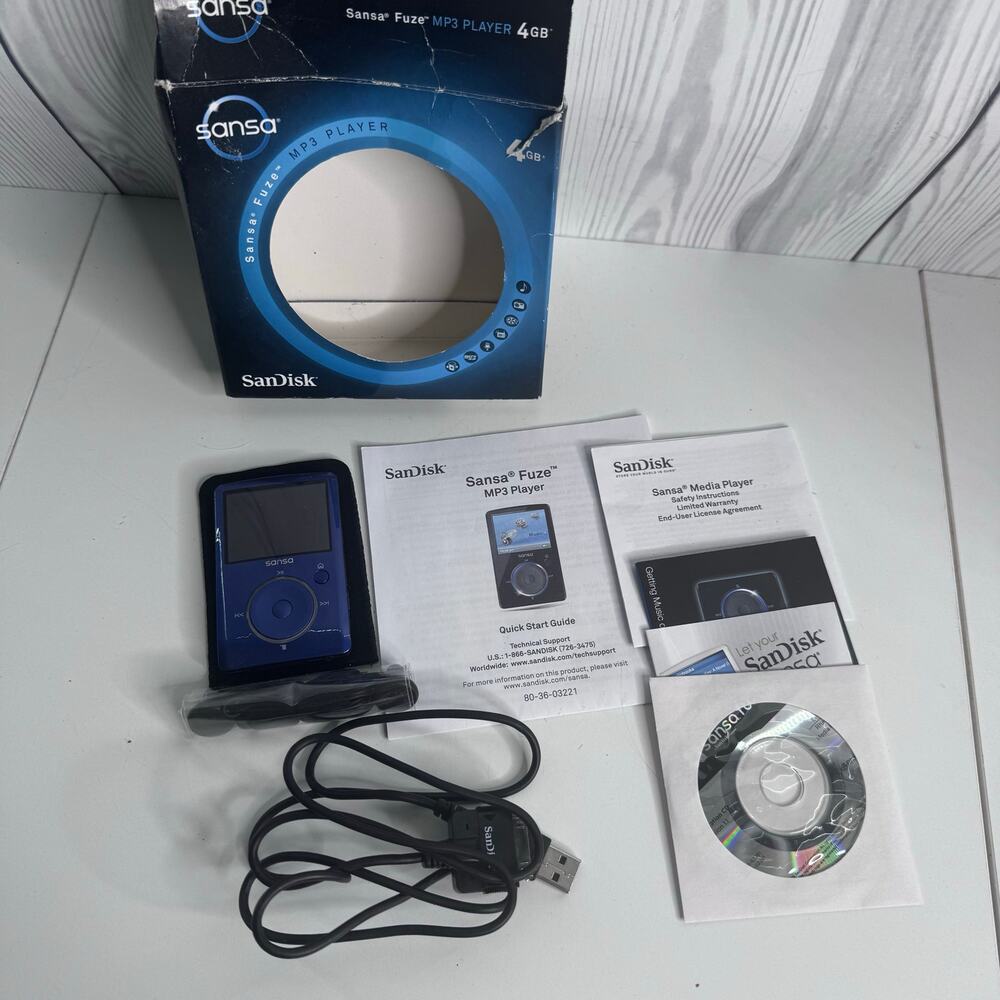 Open Box SanDisk Sansa Fuze Blue  (4 GB) Digital Media Player 2008 Complete
